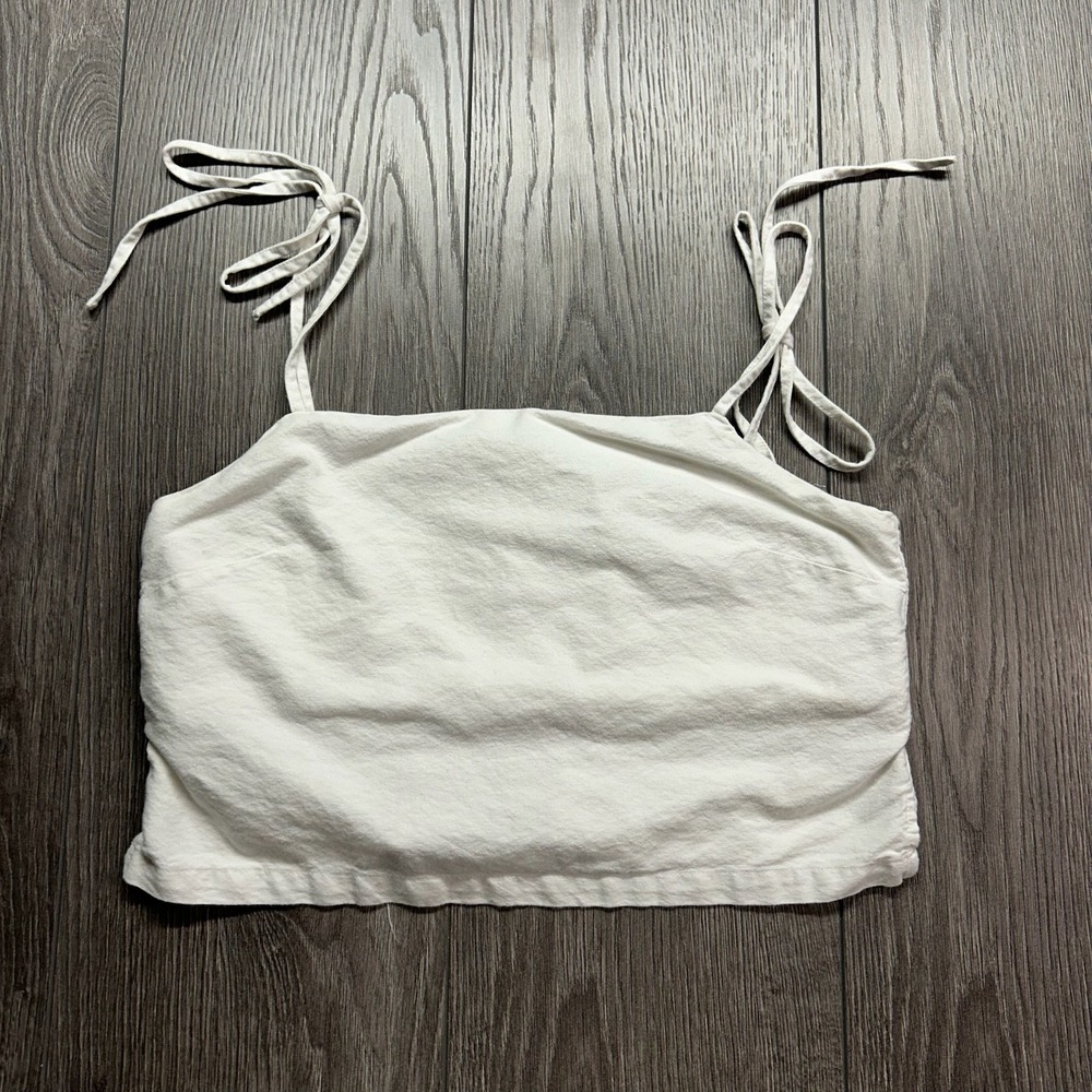 John Galt White Tie Shoulder Crop Top Linen Blend Square Cami Brandy Melville